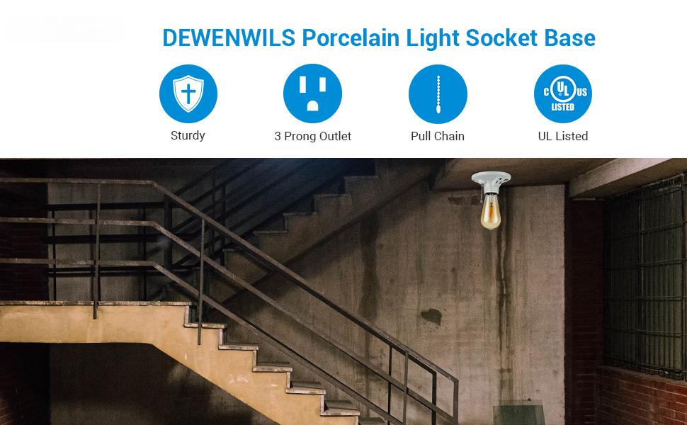 Lamp holder with grounding socket, ceramic zipper fixture, E26/E27 base, pack of 2, UL certified