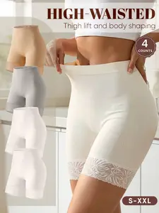 4-Pack Meiyting High-Waist Safety Pants, S-Xxl, Tummy Control Butt Lifting, Lace Edge Seamless Underwear, All Seasons Casual Fit Panties