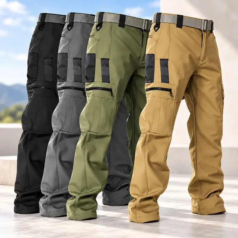 Men's Fleece Lined Work Pants, Warm Windproof Tactical Cargo Pants with Multi-Pockets, Softshell Winter Outdoor Workwear, Regular Fit, Size Up for a Looser Fit