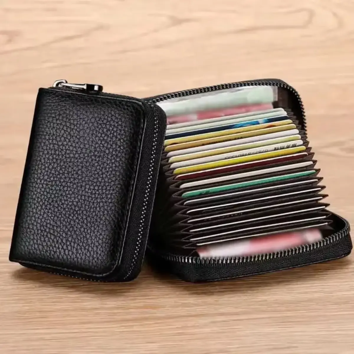 Chic Vintage Polyester-Cow Hide Zipper Card Holder Wallet - Multi-Slot Credit Card, Coin Wallet for Men, Holiday & Mothers' Gifting