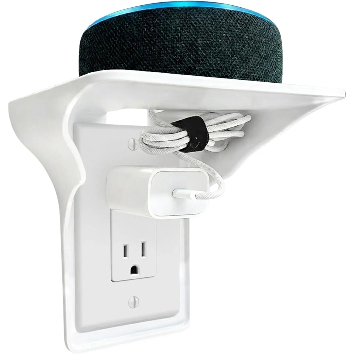 Power Perch Wall Outlet Shelf with Cord Storage Strap – Socket Shelf for Bedroom, Bathroom & Kitchen – Apple HomePod Mini Wall Mount, Alexa Stand Holder, Echo Dot Shelf – White, 1 Pack