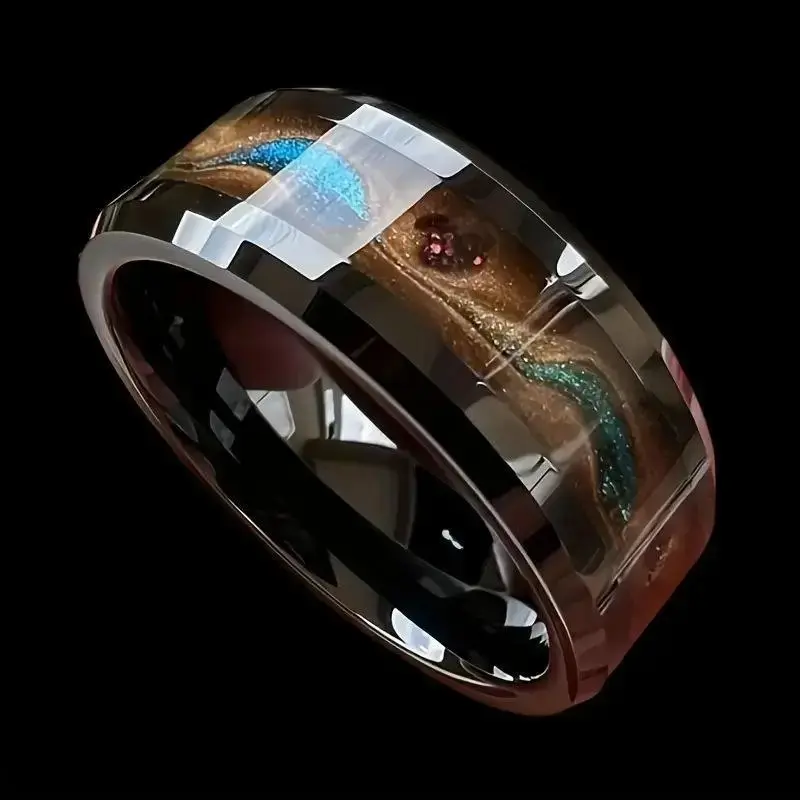 Male Functional Fashion Titanium Steel Ring - Men’s Hip Hop Jewelry with Colorful Liquid Sand Inlay, Durable Anti-Fade Black Sand Design, Trendy Daily Accessory for Summer Sports, Street Style Matching, Rings