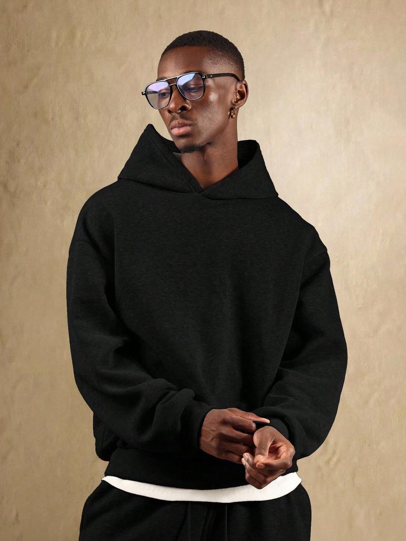 Men' Heavyweight Hoodie - Oversized Pullover Sweatshirt, Black Hooded Sweatshirt for Fall/Winter, Everyday Casual Streetwear Essential Cold Weather Apparel, Sweater Hoodie