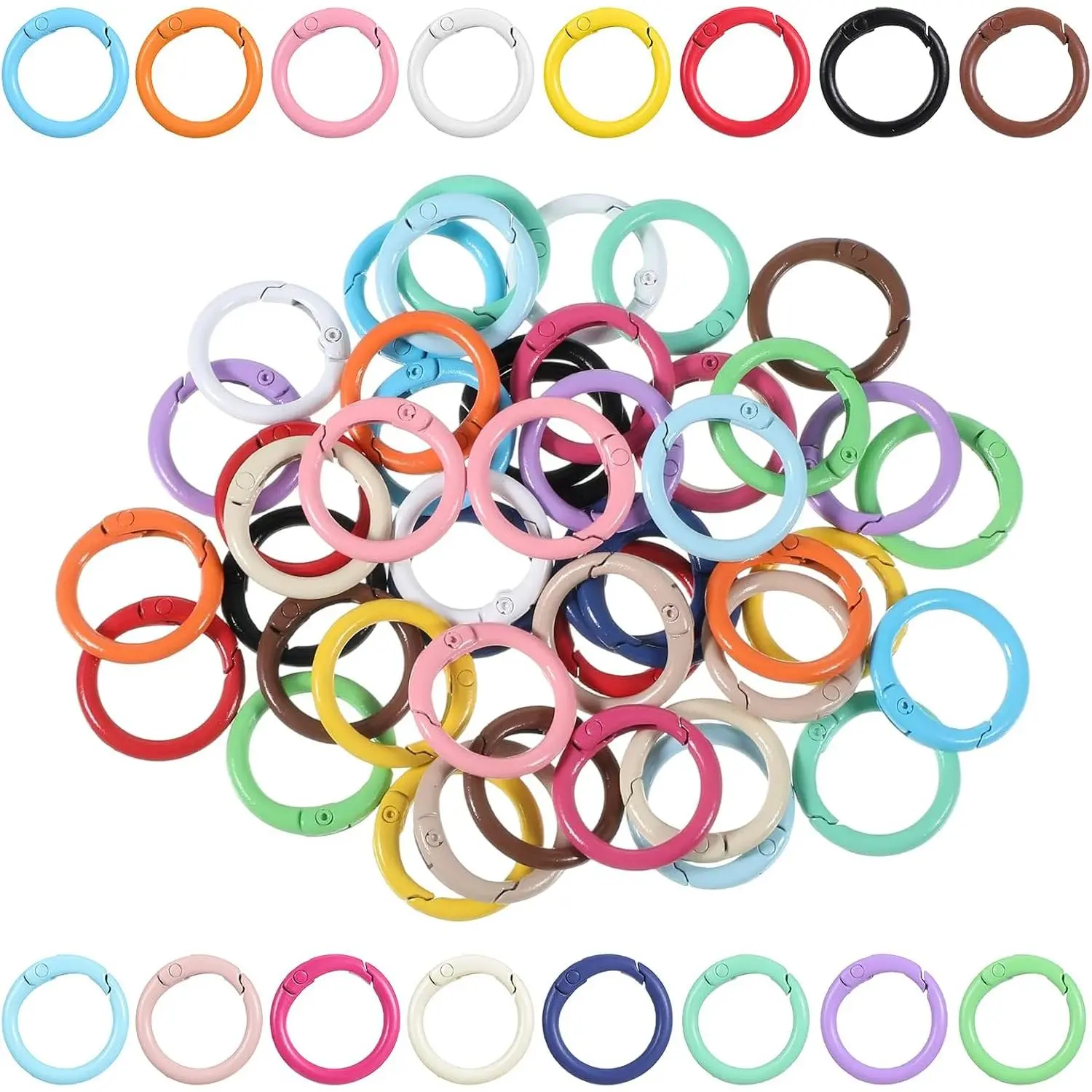 48 count Round Carabiner Clip O Ring Key Ring Clip Metal Colored  Rings Cute Carabiner Spring Snap Hook for DIY  Bag Charm Handbag Purse Key Chain Clips