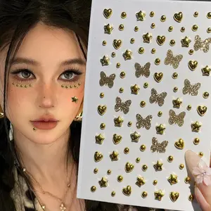 Face Diamond Gem Sticker 3D Gold/Silver Rhinestone Tattoo Eyeshadow Stickers Fo Festival Nail Body Makeup Bling Jewel DIY Decor