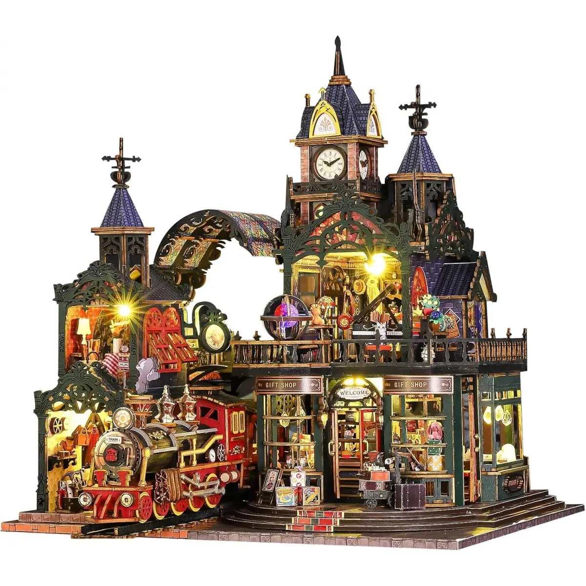 Spilay DIY Miniature House Building Toy Kit for Adults, Hand‑crafted Wooden Craft Mini Building Model with Music Box & Dust Cover, Bookshelf Ornament, Home Tabletop Display, Creative Holiday Present for DIY Hobbyists