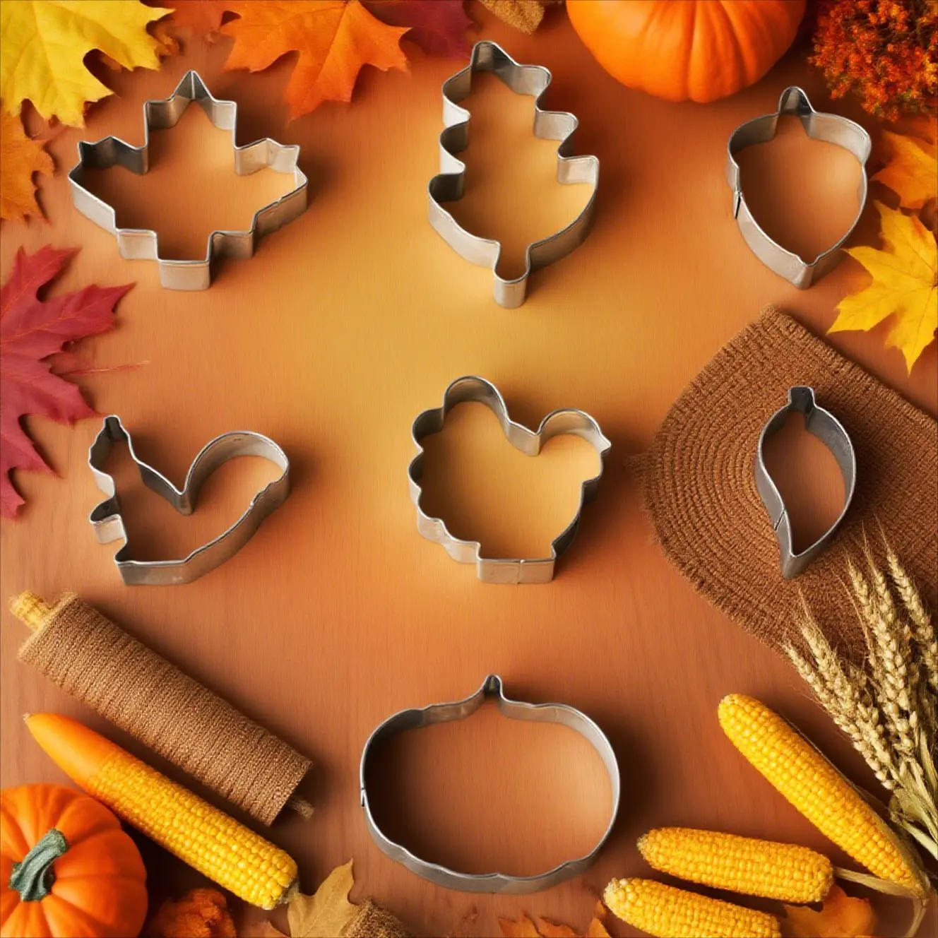 4/7 Piece Thanksgiving Fall Cookie Mold Set, Stainless Steel, Duck Egg, Oak Leaf, Pumpkin, Acorn Shapes, DIY Baking, Cake Decoration, Ideal Gift