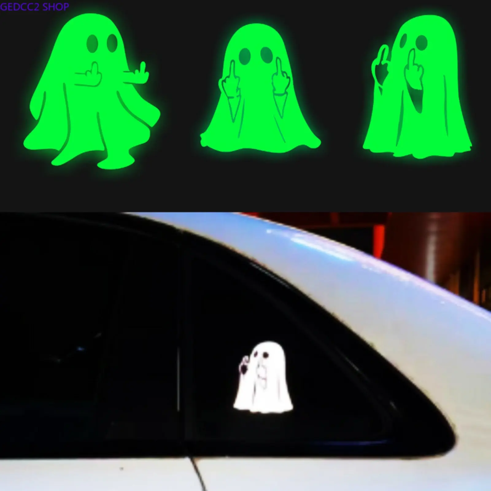 Glow in the Dark Ghost Car Decal, Funny Halloween Vehicle Sticker, Spooky Auto Decoration for Cars, Trucks & Motorcycles