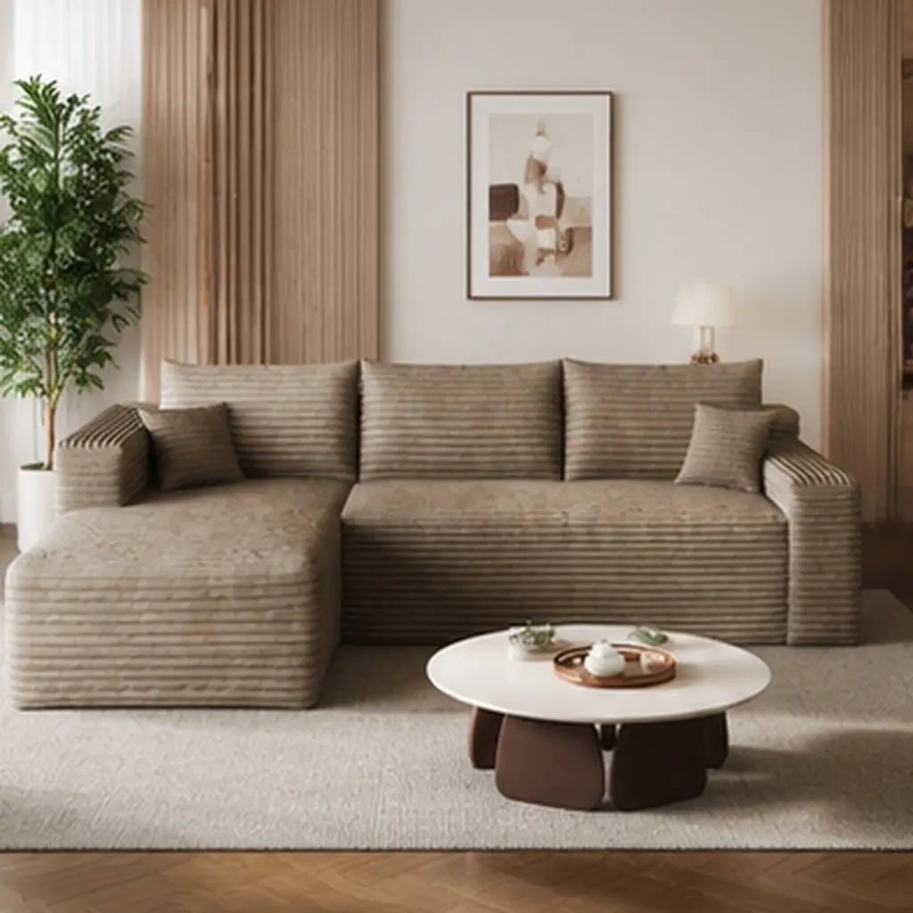 ARCH 95" Cloud Sectional Sofa U Shaped Couch for Living Room, Modern Minimalist Corduroy Fabric Deep Seat Corner Sofa with Chaise, No Assembly Required, Multiple Color Options, 3-Seat Family Size, Black/Camel/DARK GREY/Green Color Options