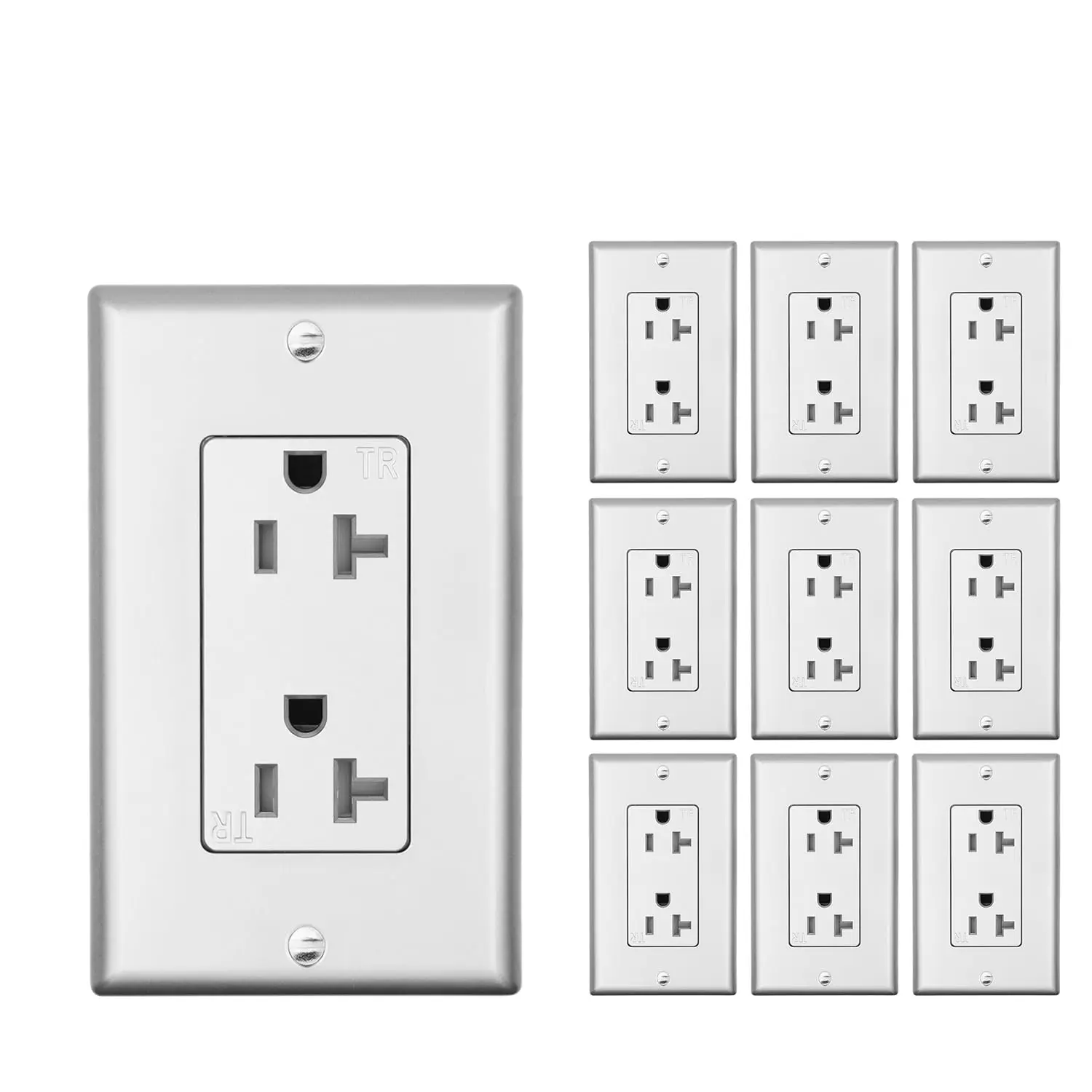 20A Decorator Receptacle Outlet, Tamper Resistant, Decorative Electrical Receptacle Outlet, 20 Amp 125 , Grounding with Wall Plate UL Listed (10Pack, )