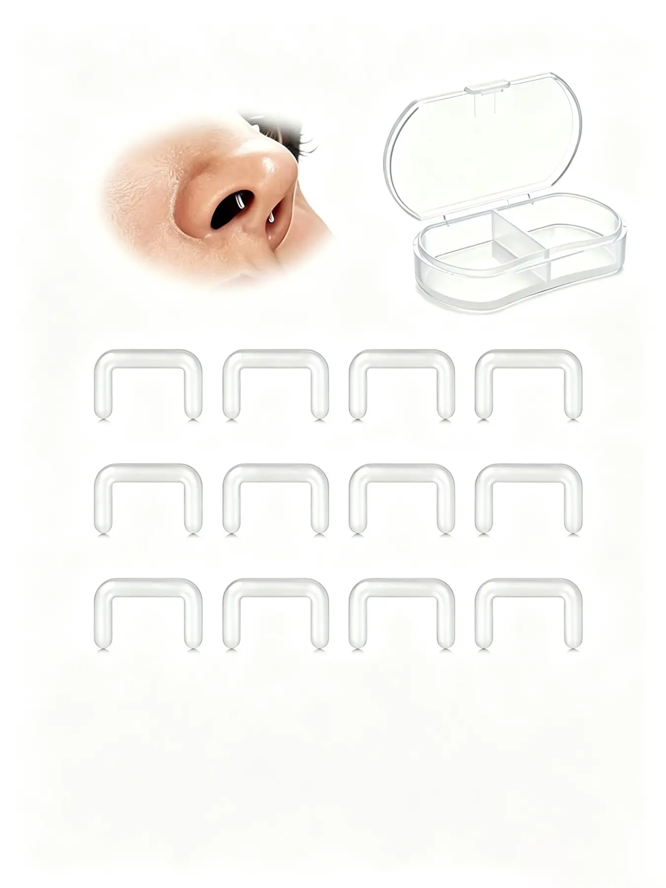 Clear Bioflex U‑Shape Septum Retainer Set, Hypoallergenic Invisible Septum Piercing Jewelry with Storage Box for Work School  & New Piercing Healing Nose Rings Studs