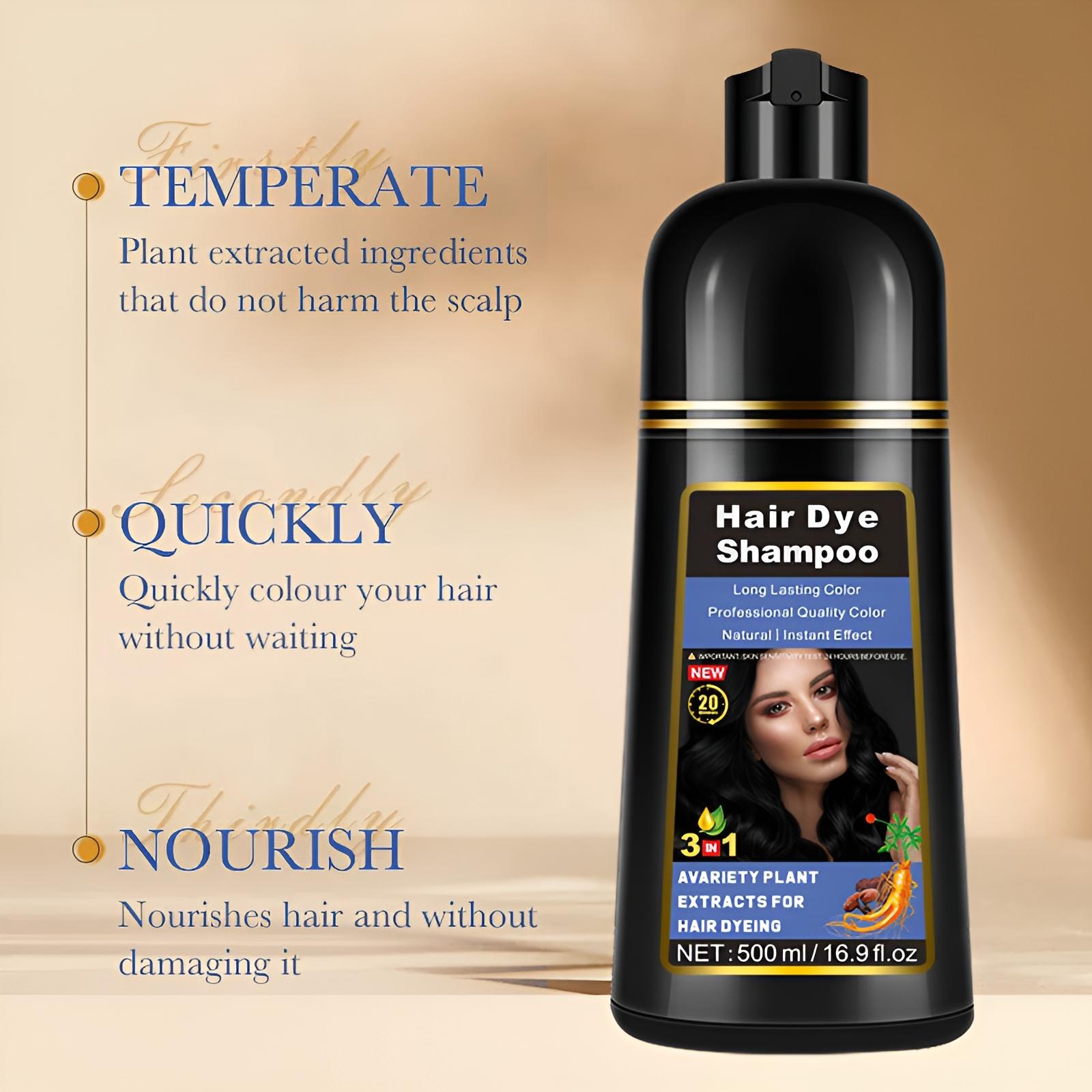 3-In-1 Hair Dye Shampoo with Plant Extracts, Long-Lasting Color Protection, Non-Sticky Formula, Fruit Scent, Instant Coloring Gel