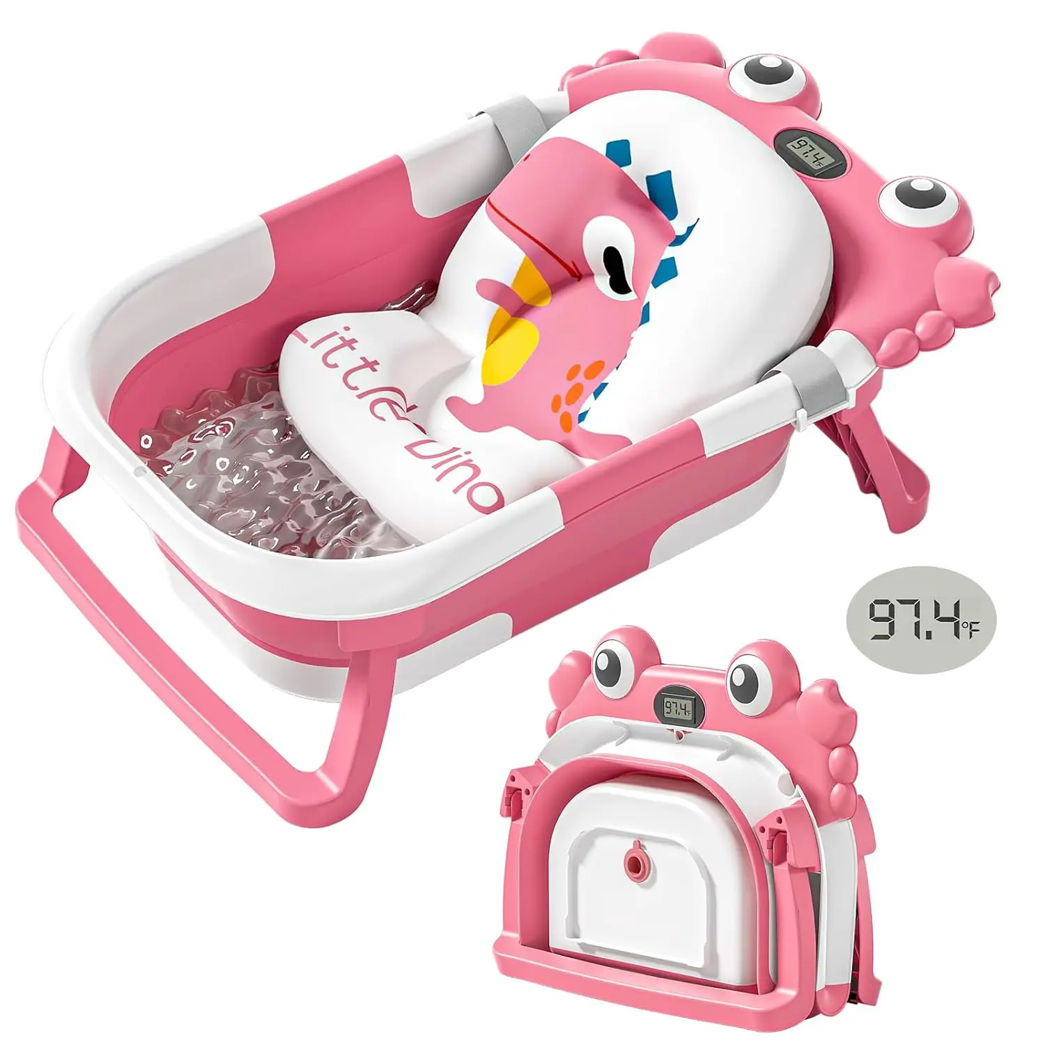 Collapsible Baby Bathtub  Newborns with Thermometer and Soft Floating Cushion Portable and Foldable Travel Baby Girl Bath Tub  Infants to Toddler 0-36 Month (Pink)