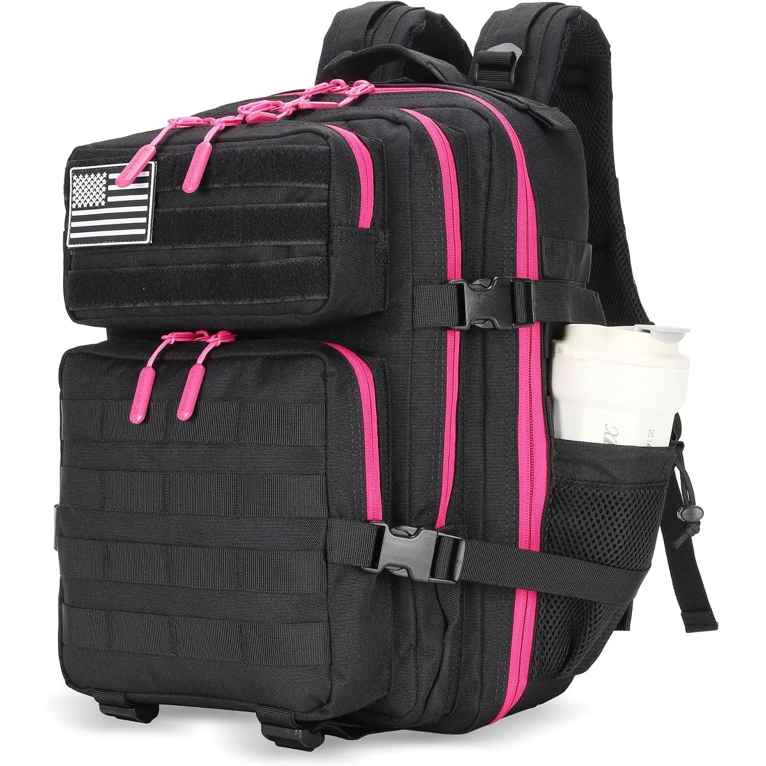 25L Tactical Military Backpack Small Travel Backpack for Men and Women Assault Pack Bug Out Bag Molle Daypack Gym Backpack with Bottle Holder (Black Neon Pink)