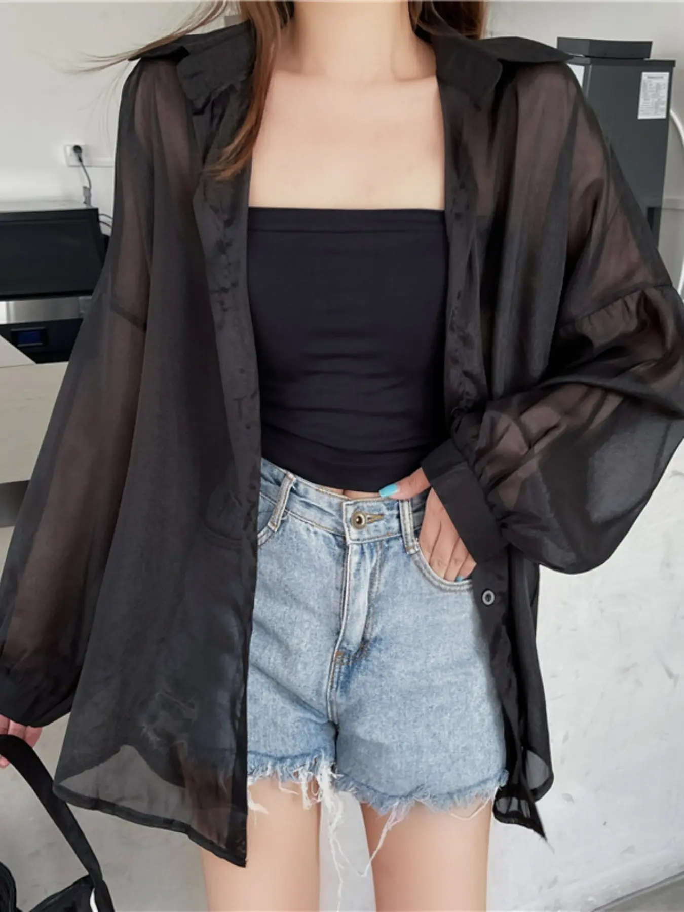 Women's Loose Sun Protection Shirt, Air Conditioning Blouse, Outerwear Chiffon Top, Versatile Summer Jacket, Trendy UV Blocking Coat