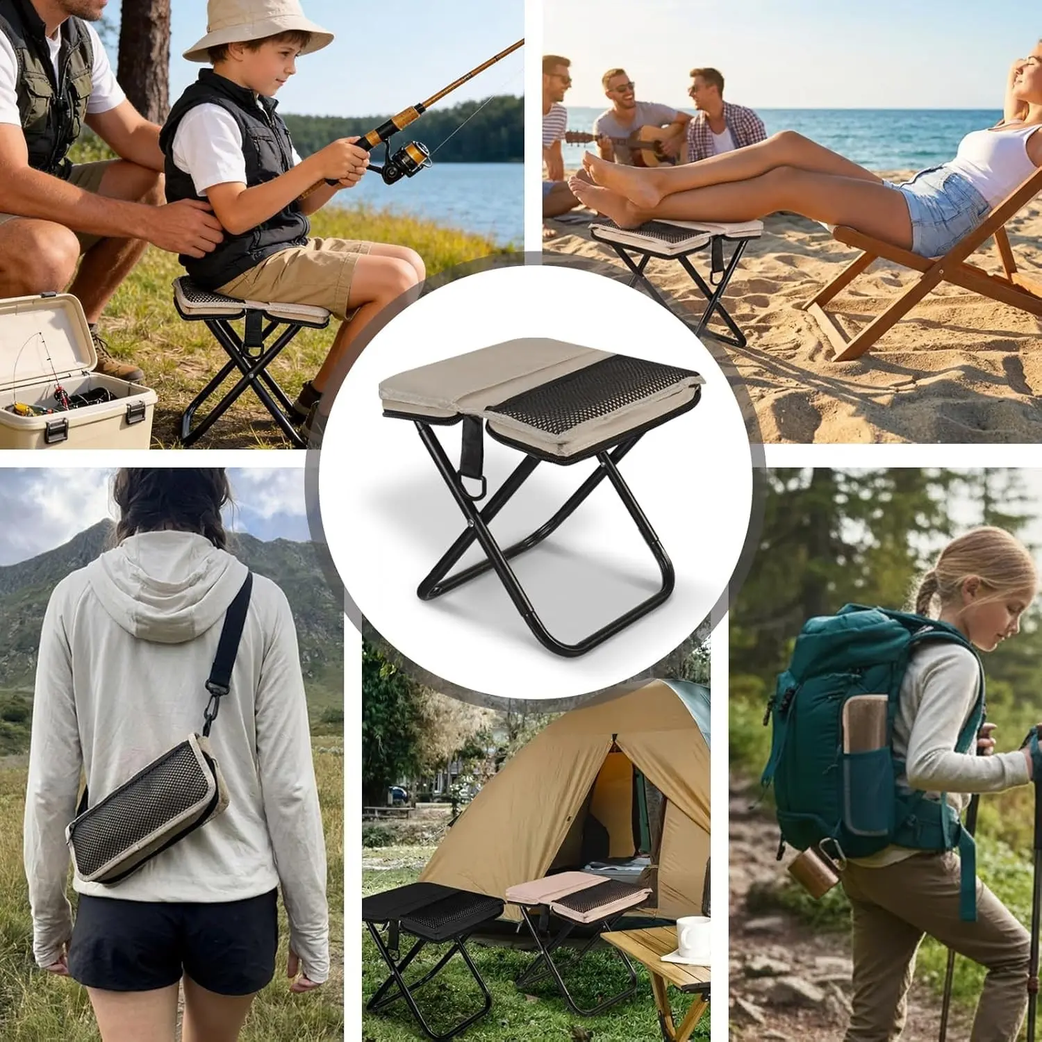 Ultra-Light Camping Folding Chair, Handbag-Style Fishing Bench, Portable Lightweight Pencil Case Foldable Stool, Collapsible Stools, Ideal for Fishing, Hiking, Camping