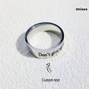 1pc Custom Couple's Name Date Initial Ring - 8mm Stainless Steel Personalized Engraved with Inspirational Message, Unisex Anniversary Valentine's Day Father's Day Gift, Size Motivational Jewelry