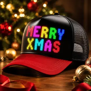 Smart LED Baseball Cap with Bluetooth App Control, RGB Customizable Scrolling Message Board, Adjustable Snapback Trucker Hat, LED-Style Themed Party Hat for Festivals & DIY Personalized Gifts, Led-Style Party Hats