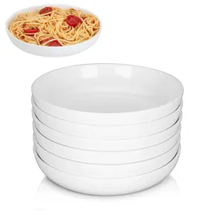Professional 6-Piece Porcelain Tableware Set - 8in Large Shallow Bowls & Dinner Plates, Stackable, Microwave-Dishwasher Safe, Ideal for Serving, Wedding Dining, Salad, Noodles