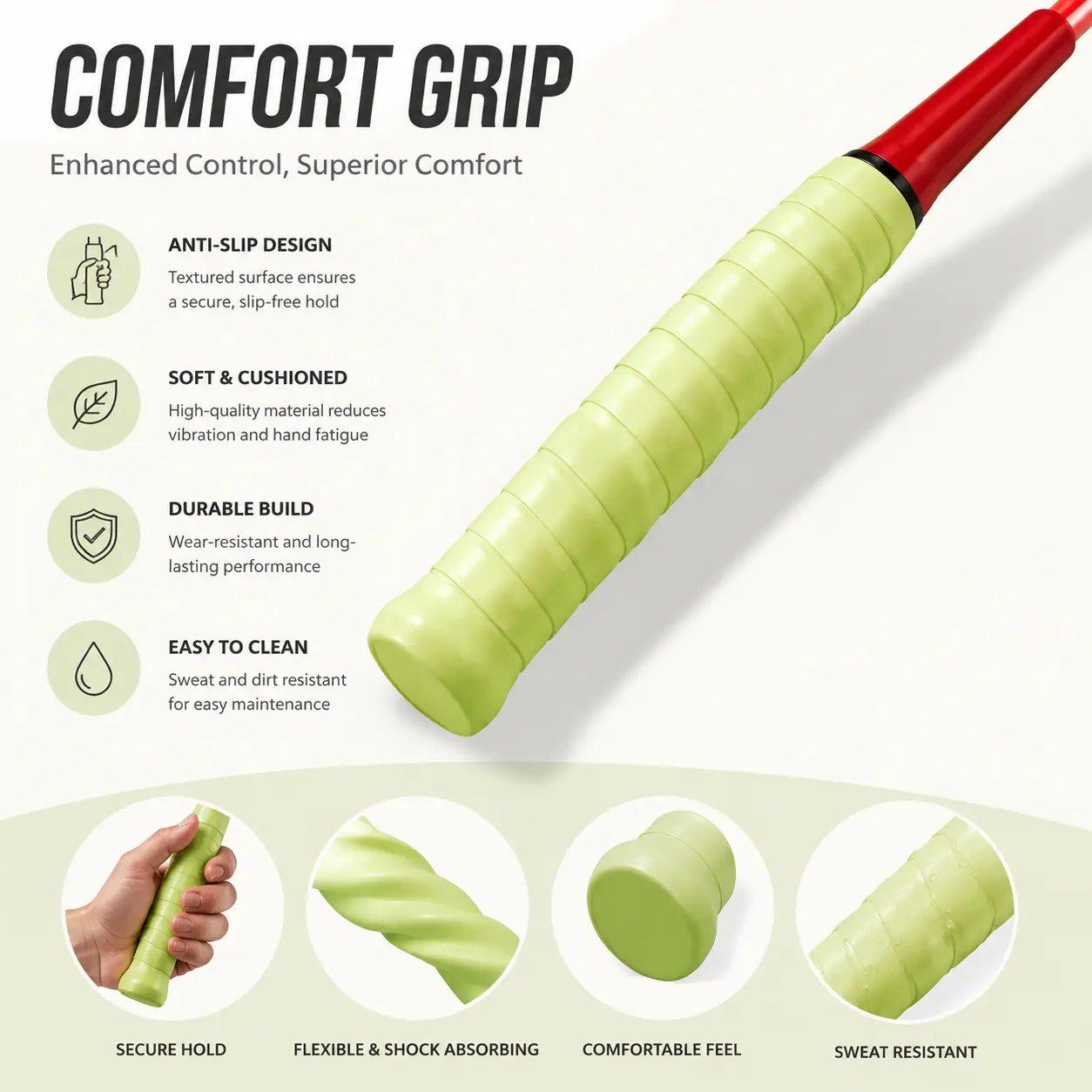 Natural Rubber Badminton/Tennis Racket Grip Tape - High-Performance, Non-Slip, Sweat-Absorbing for Racket Sports, Soft Cushioned, Enhanced Traction for Extended Play