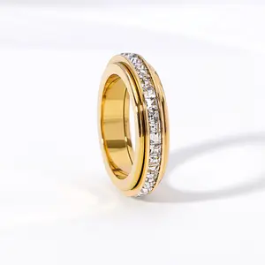 Square Zircon Rotating Starry Titanium Steel Ring