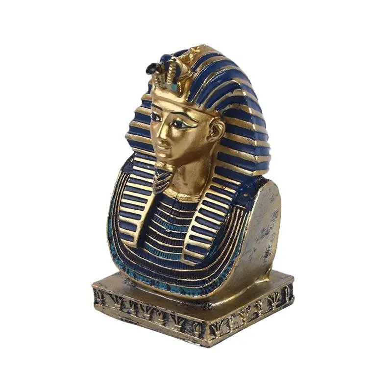 Ancient Egypt Pharaoh Head Resin Statue - 1-Piece Ornaments, Desktop Decor, Ancient Egypt Themed Home Accent with Pyramid Cleopatra Mummy Elements, Decorations for Room, Gift Souvenir with Box