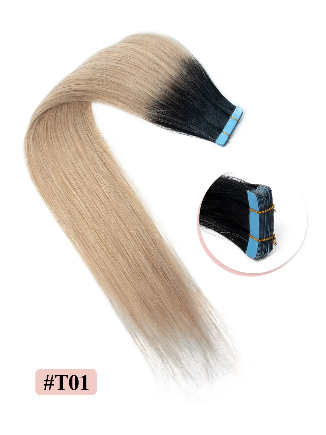 Tape in Hair Extensions Real Human Hair Extensions 16/20inch Ombre Color Straight Human Hair Tape Cut to Fit, Skin Weft Seamless Invisible,20Pcs/Pack Hair Extension for Women Esay to Wear for Daily & Party