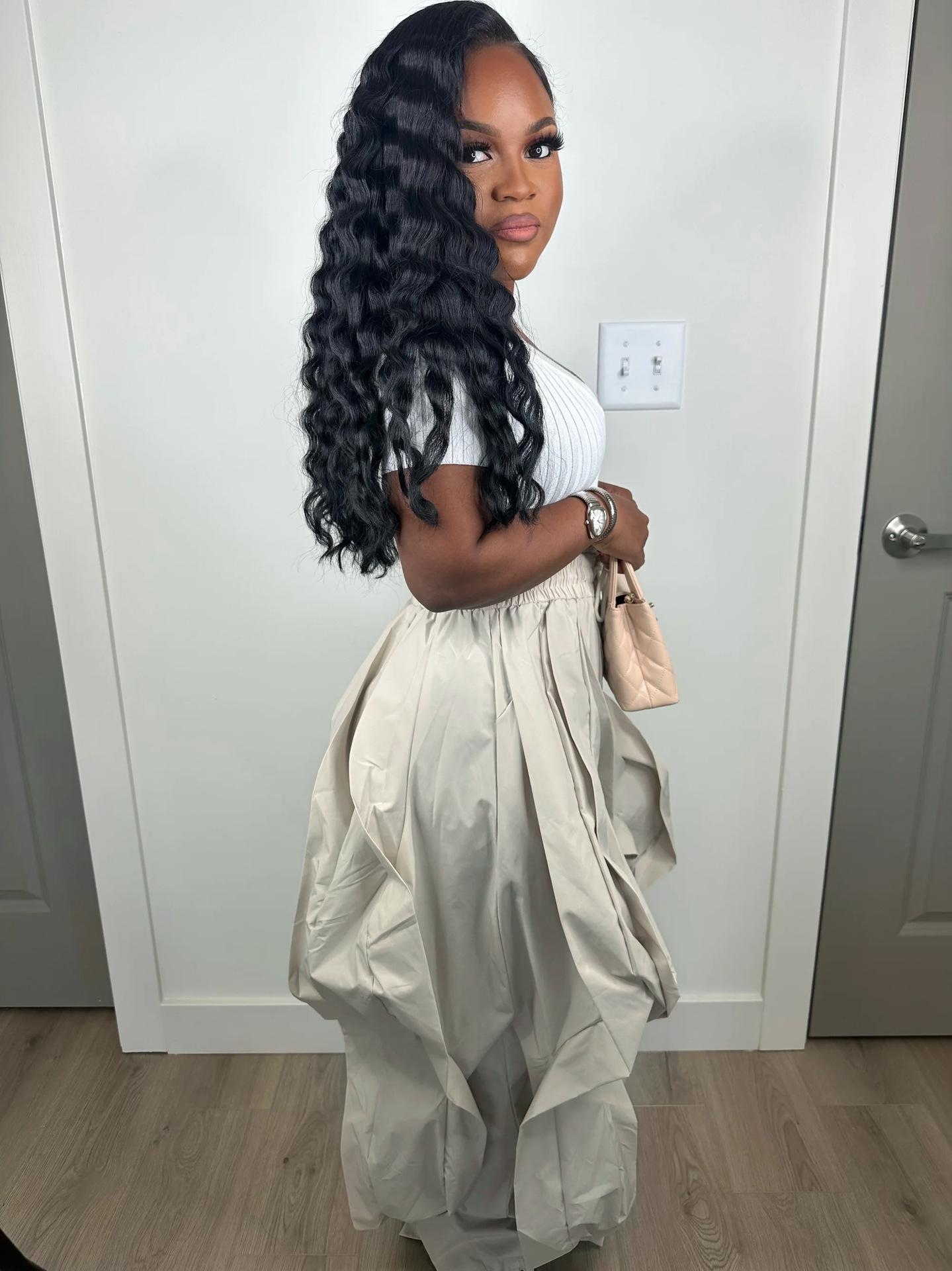 2025 Autumn New European and American Elegant Commuter Workwear Patchwork Lace Lantern Pants Jogger Pants