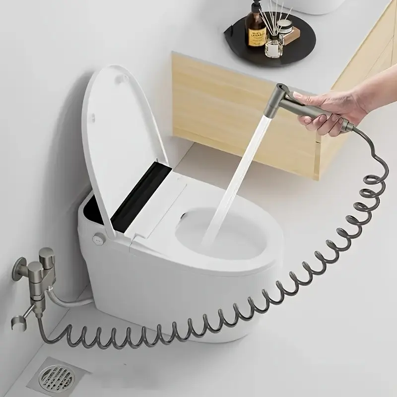 4-Piece Stainless Steel Toilet Sprayer Kit, Dual Control Angle Valve, Wall-Mounted Handheld Bidet Sprayer, Bathroom Cleaning Tool, Bidet Sprayer For Toilet