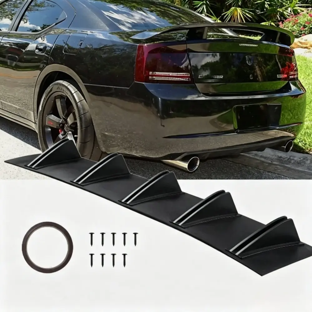 Rear Bumper Lip Diffuser,ABS Black Car Rear Diffuser Splitter Shark Fin Compatible with Dodge Charger 2008-2021