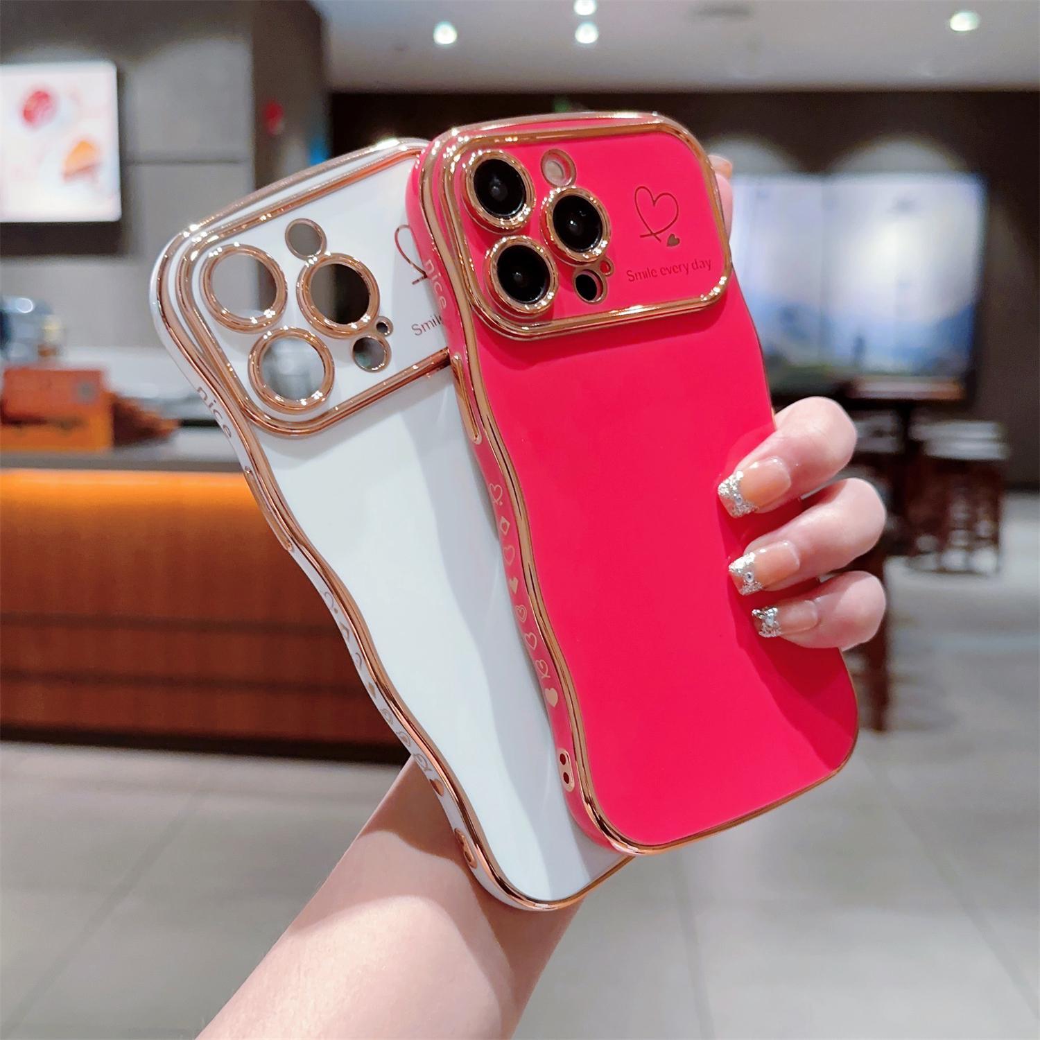 Curly Wave Frame Shape Case for iPhone 16 15 14 13 12 11 Pro Max Plating Wavy Edge Soft TPU Bumper Case Raised Camera Protection Cover, Christmas New Year Gifts for WOMEN GIRLS Curly Wave Frame Shape Case for iPhone 16 15 14 13 12 11 Pro Max Plating Wavy Edge Soft TPU Bumper Case Raised Camera Protection Cover, Christmas New Year Gifts for WOMEN GIRLS