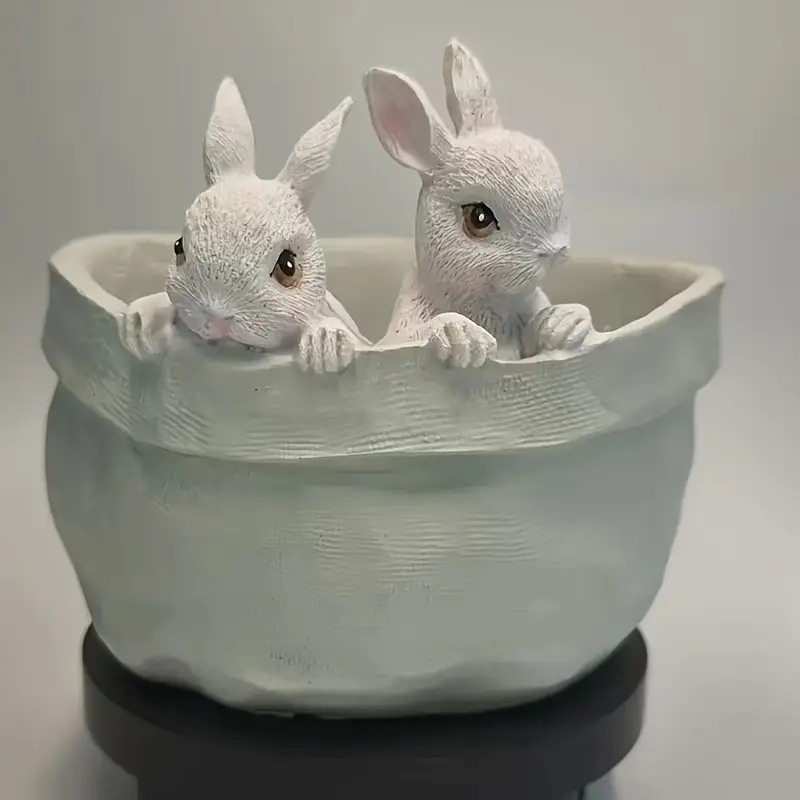 Resin Rabbit Planter, 3D Garden & Balcony Ornament, Easter Theme Outdoor Sculpture, Floral Theme, Festive Outdoor Decoration