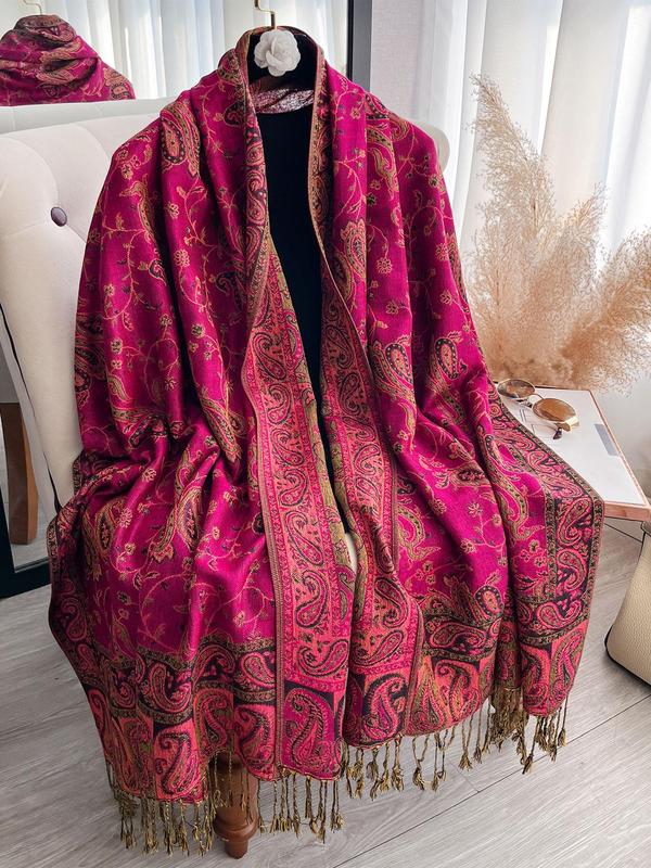 Bohemian Women's Pashmina Scarf, Long Printed Boho Style Shawl in Paisley Design, Soft and Stylish Headscarf in Multiple Colors