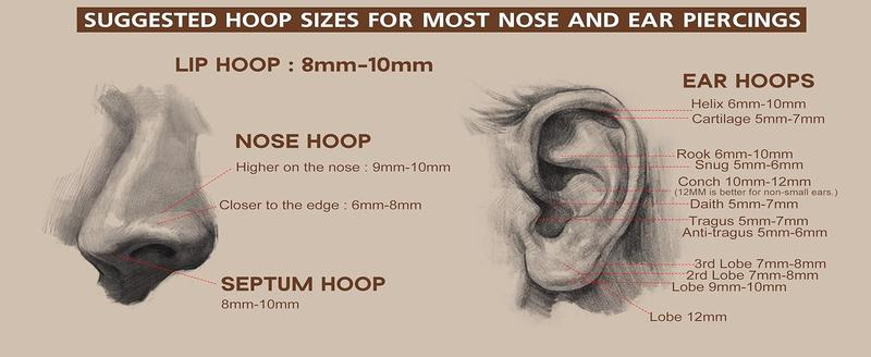 MILACOLATO 5count G23 Titanium Nose Rings Hoops 20G 18G 16G Clicker Body Piercing Rings for Septum Cartilage Daith Rook Lip Tragus Helix Conch Ear Lobe Earrings Hypoallergenic Nose Piercing Jewelry Women Men 6/7/8/9/10mm