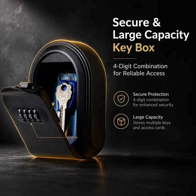 Wall-Mounted Key Lock Box with 4-Digit Password, Security Lock Box safe and reliable for key storage. Ideal for home, outdoor spaces and homestays.