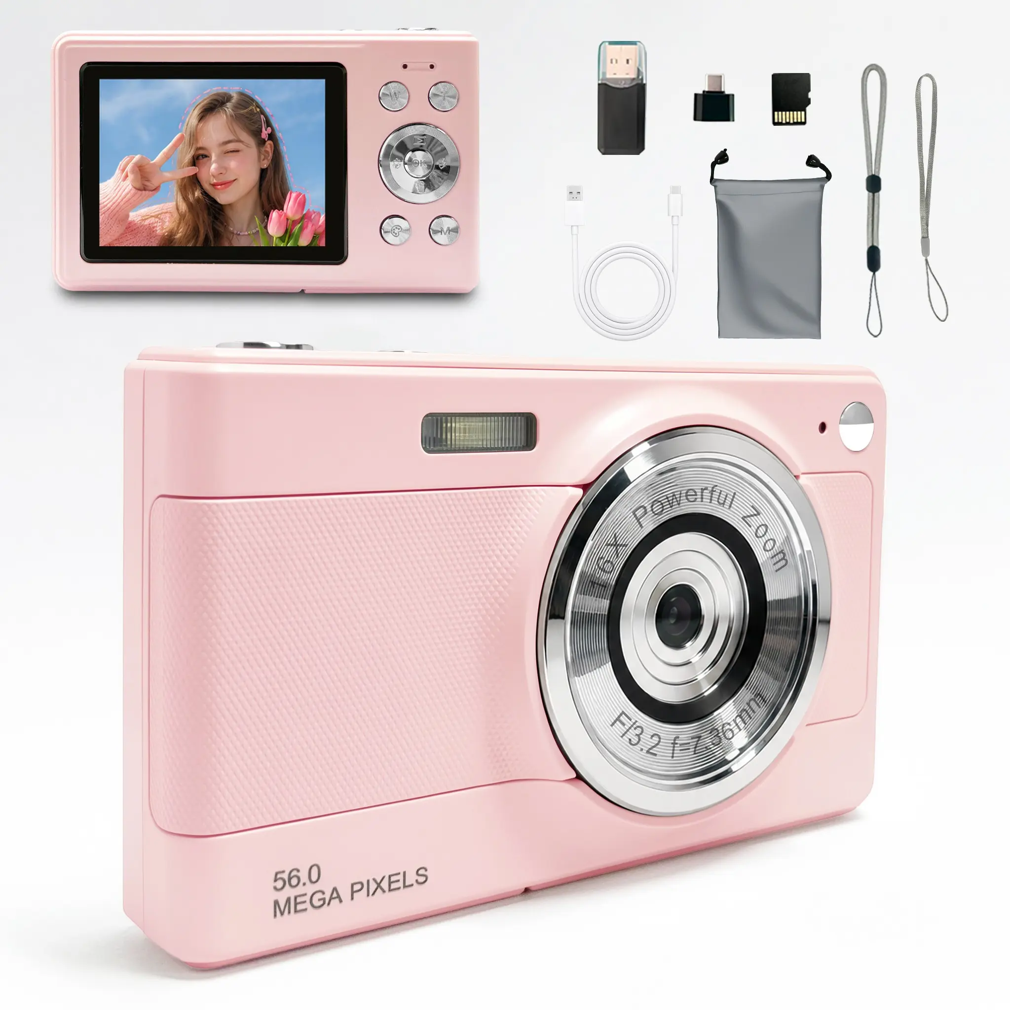 Cute Digital Camera for Teens, Portable Pocket Camera with Filters, 5MP Effective Resolution Digital Camera, 2.4" Screen, Memory Card Included, Perfect Gift for Girls
