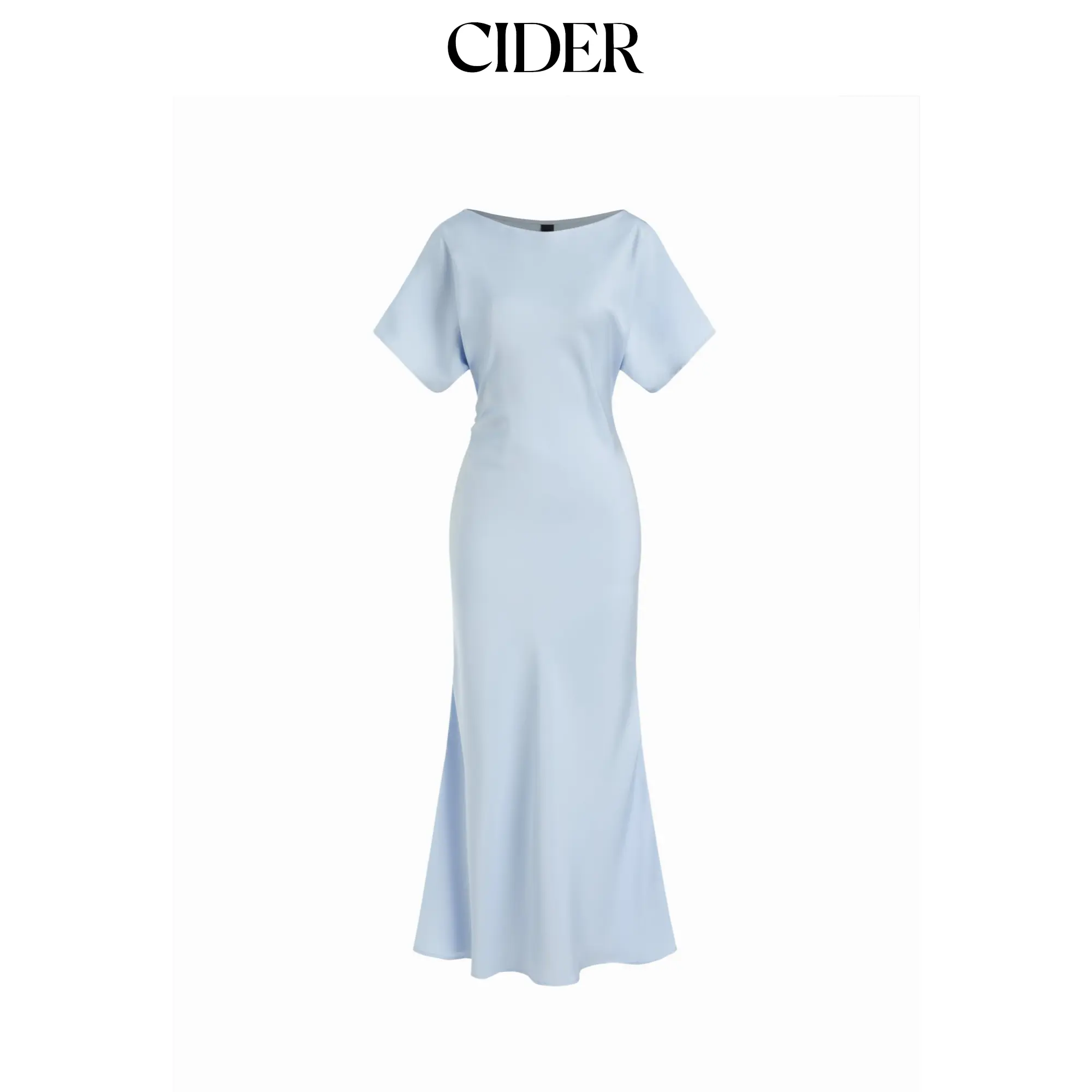 Cider Satin Boat Neck Batwing Sleeve Bowknot Mermaid Maxi Dress SohoChic