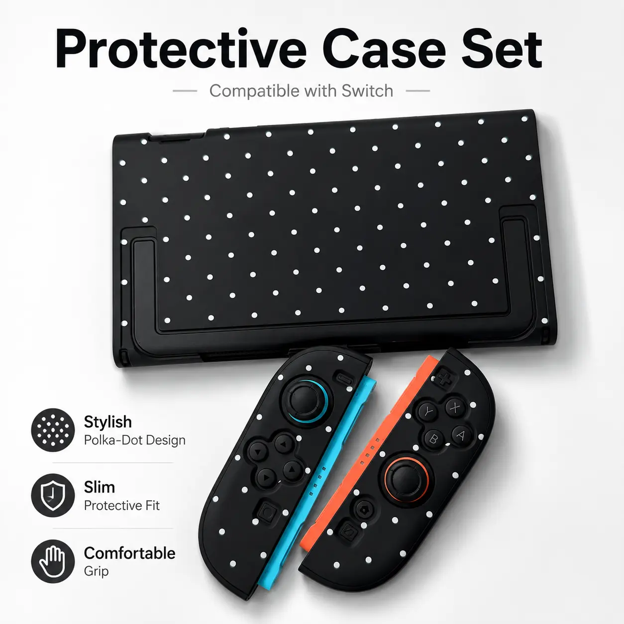 Polka Dot Slim-Fit Hard Shell Protective Case Set for Nintendo Switch 2 - Game Console Accessories for Console, Joy-Con Controllers, Easy-to-Install Cover