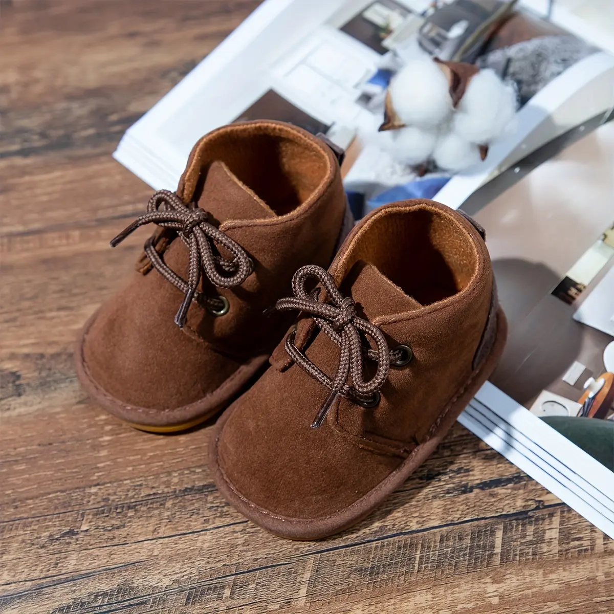 Solid Infant Baby Boys Winter Warm Booties - Newborn-Toddler Lace-Up Fleece-Lined First Walking Footwear, Soft Comfort for Learning to Walk, Cold Weather Indoor Daily Wear & Outdoor Strolls, Fleece Liner