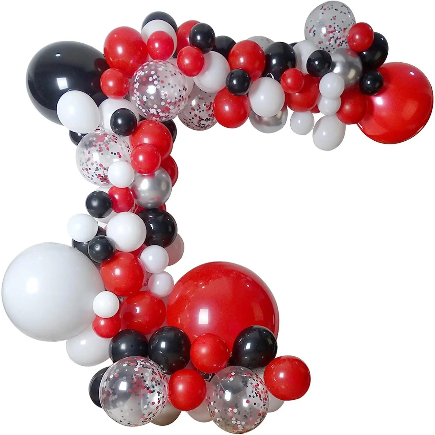 DIY Red, Black, White Balloon Garland Arch Kit - Small and Large Metallic Balloons for Backdrop, Graduation, Birthday Party Supplies