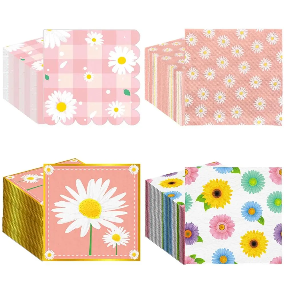 20/40/60/80/100pcs Pink Daisy Paper Napkins Groovy Party Napkin Floral Print Disposable Dinner Napkins Birthday Party Decoration