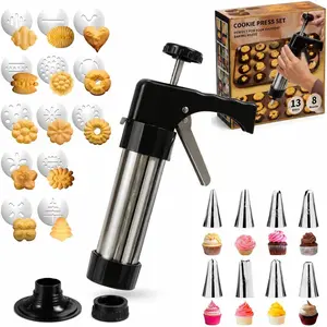 Cookie Press Gun Kit - 24-piece cookie press set with 13 Discs & 8 Tips | Easy Squeeze for Butter Cookies, Great Baking Gift for Christmas,Home Bakers, Beginners