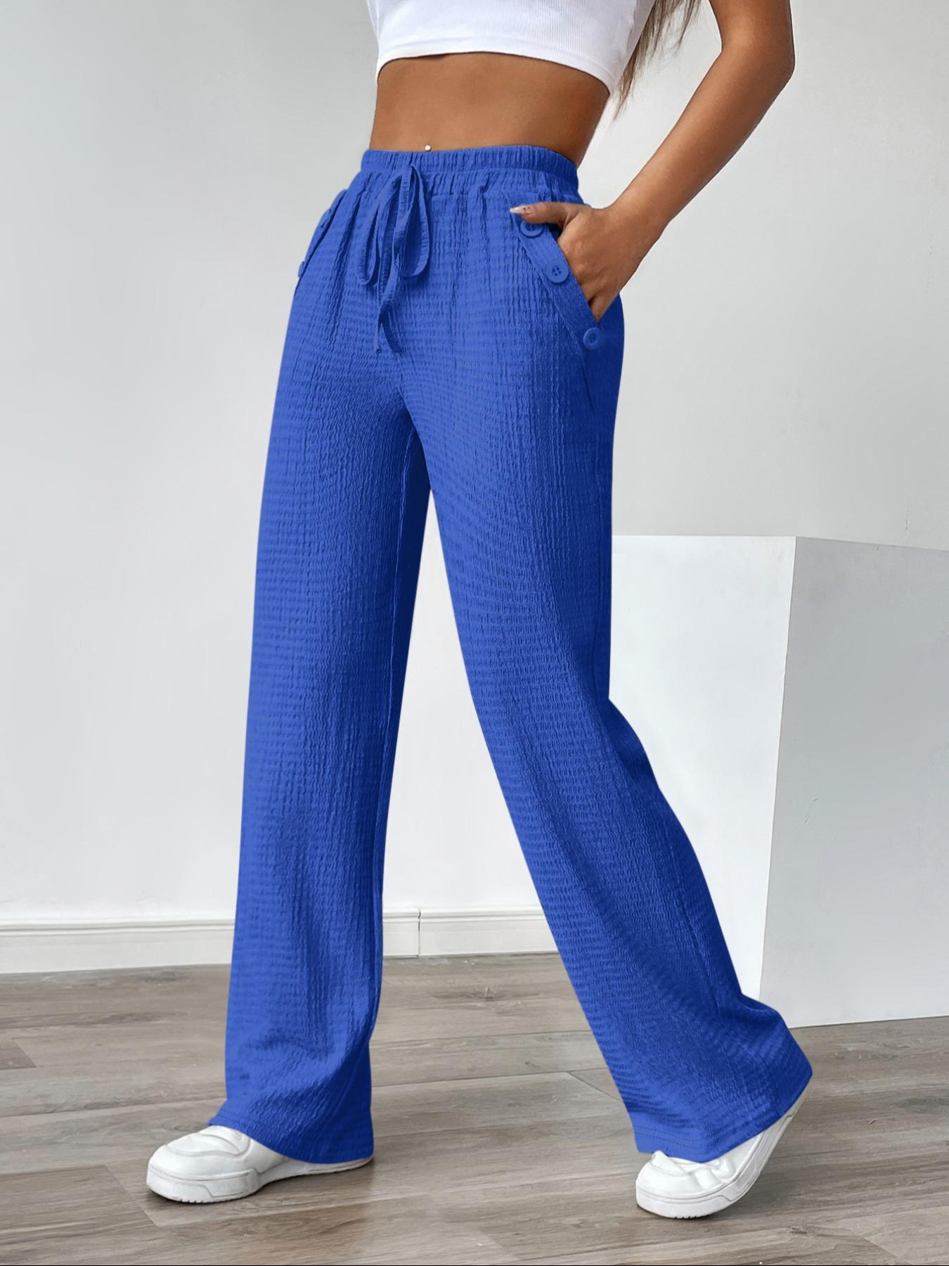 Women's Autumn Casual Faux Drawstring Texture Pocket Pants, Comfortable Fit Long Trousers for Daily Wear, Stylish Ladies' Fashion Apparel, Womenswear, Bottoms