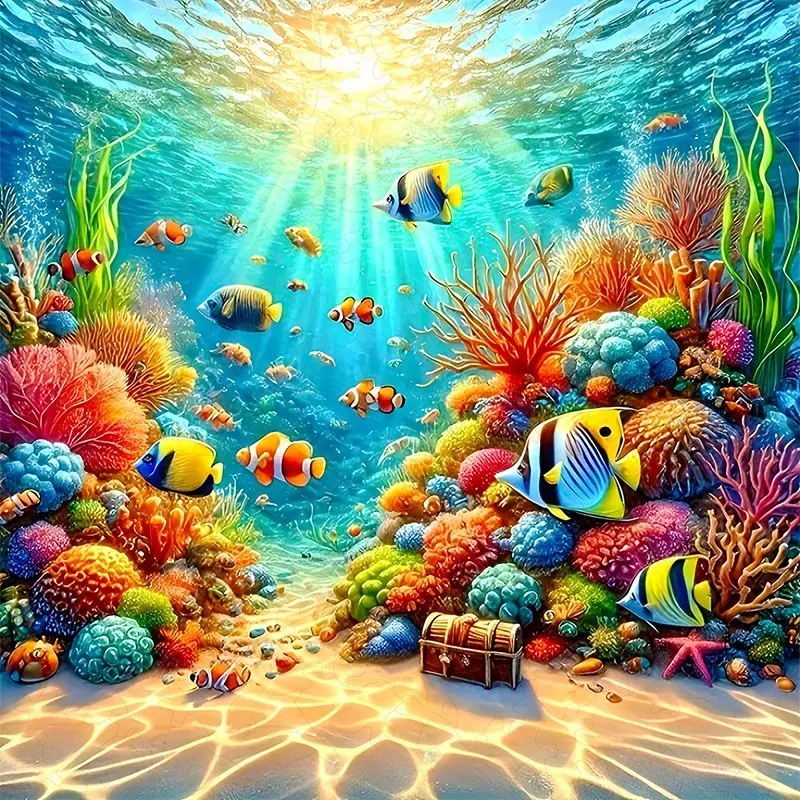 Colorful Underwater Coral Reef Fish Wooden Puzzle, Advanced Challenge Game, Home Wall Decoration Gift, Perfect for Puzzle Enthusiasts