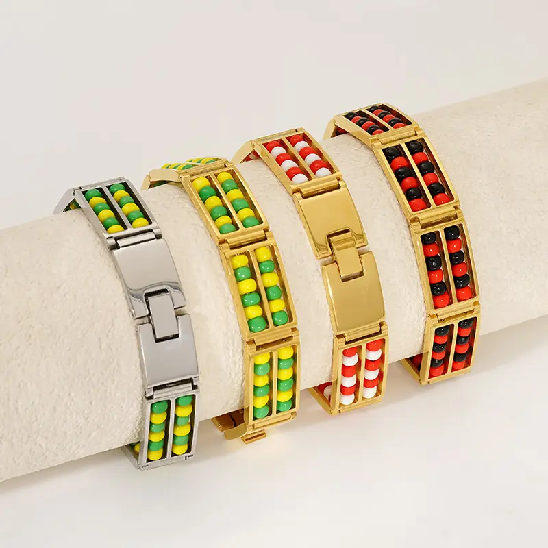 New double-layer bead bracelet for men and women, titanium steel 18K gold versatile trendy bracelet and jewelry