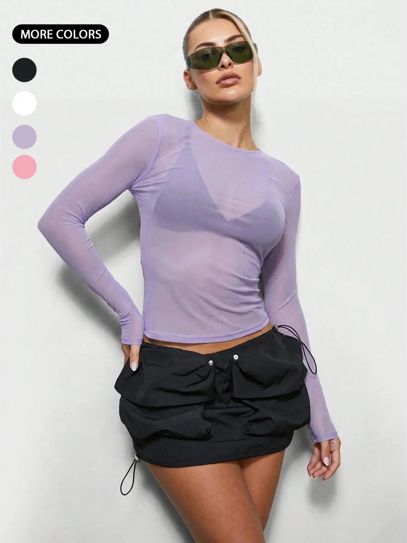 Women’s Sheer Mesh Long Sleeve Top, See Through Slim Fitted Layering Crop Top for Going Out, Clubwear, Festival, Date Night, Y2K Streetwear Outfits and Statement
