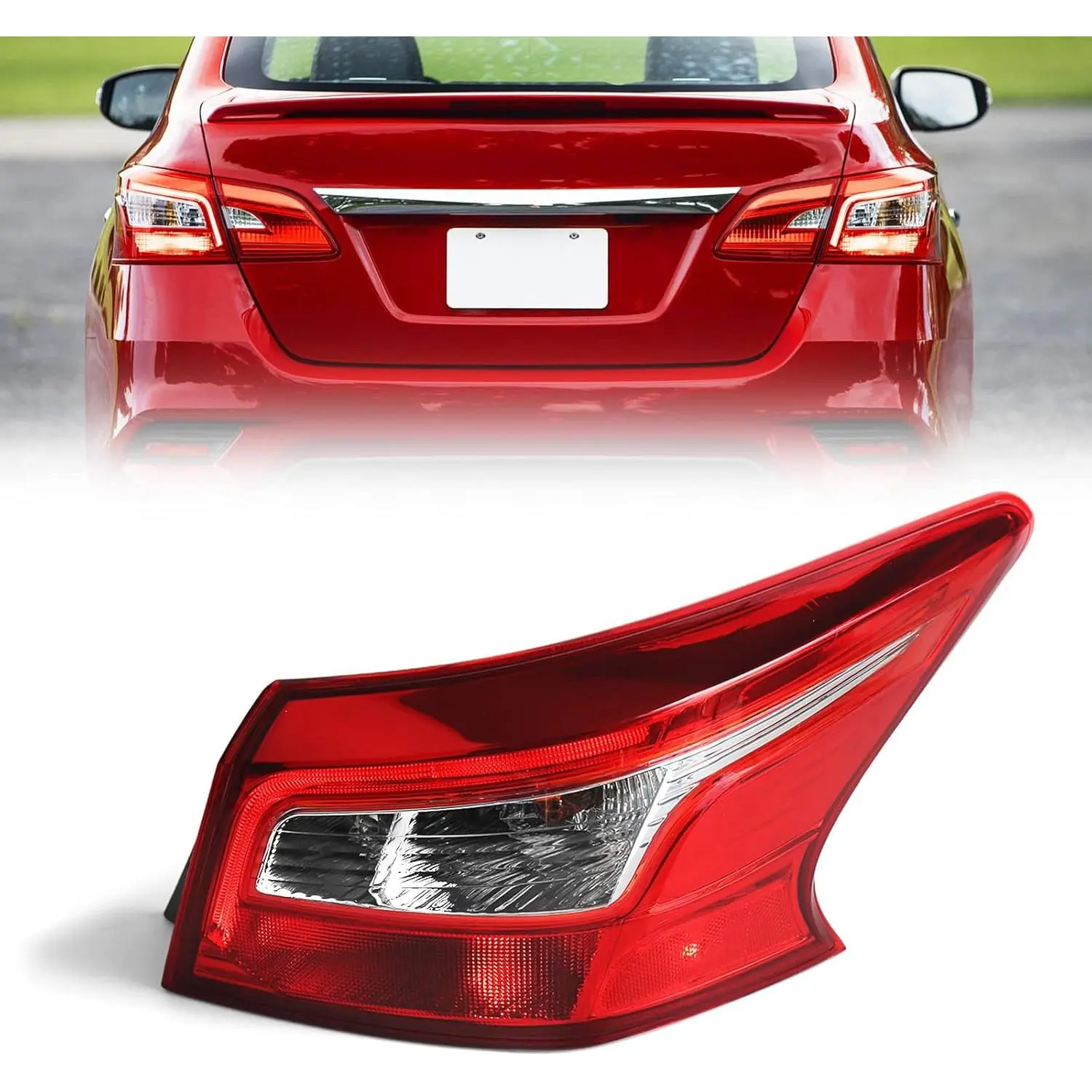 LED Right (Passenger Side) Outer Rear Brake Tail Light Replacement for Nissan Sentra 2016-2019, OE Fit for 265503YU0A NI2805108, LED Lighting with Plug & Play Easy Install, Weather-Seal, Strict Quality Control