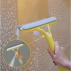 3 in 1 Window Cleaning Scraper, Squeegee andScrubber with Spray, Multifunctional HouseholdCleaning Tool, Car WindshieldCleaner,Lightweight Silicone Microfiber Wipe Glass White Scrubbing Stick