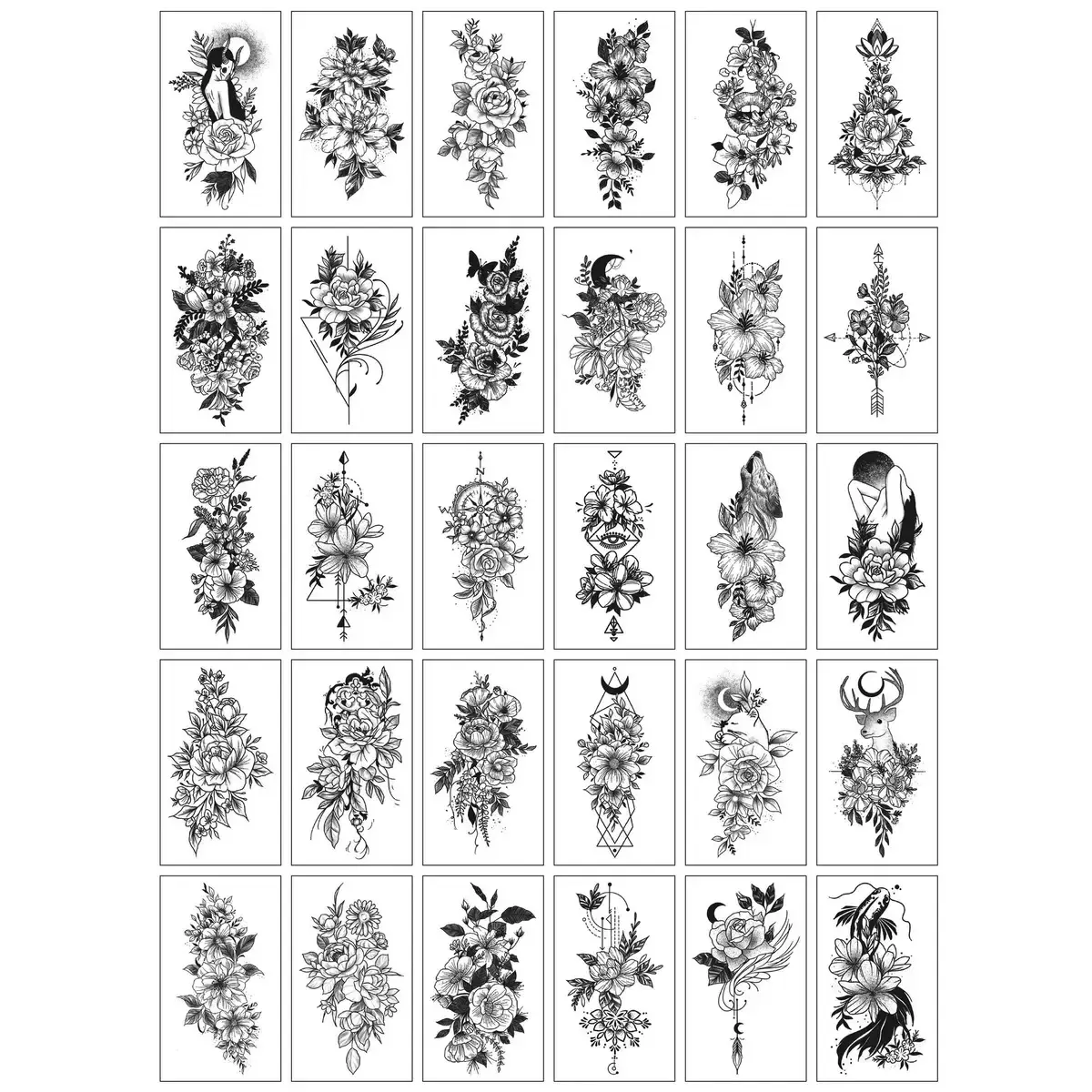 30Pcs Dark Ins Style Plain Floral Fake Tattoos for Women, Waterproof Long Lasting Realistic Tiny Sexy Tattoo Stickers for Arm & Collarbone