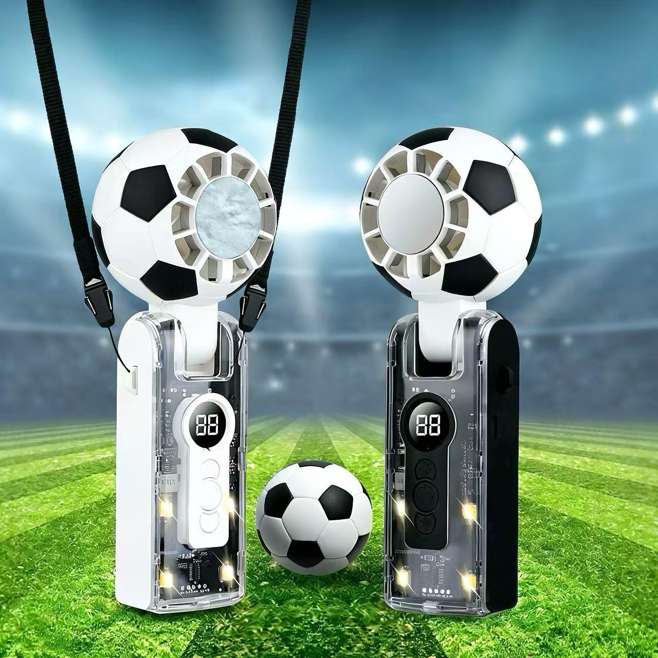 World Cup Compact Portable Handheld Cooler Fan Featuring Soccer Pattern Design & Adjustable Neck Strap, Integrated LED Light, 3600mAh Rechargeable Battery, Ideal for World Cup, Travel, Outdoor Sports, Office and Holiday Gifting